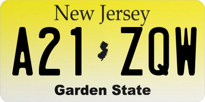 NJ license plate A21ZQW