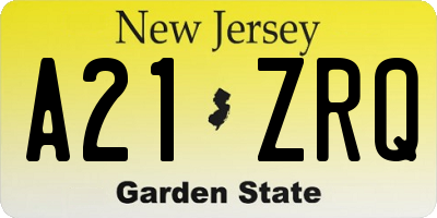 NJ license plate A21ZRQ