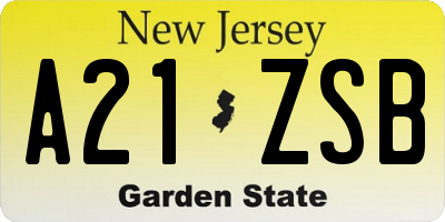 NJ license plate A21ZSB