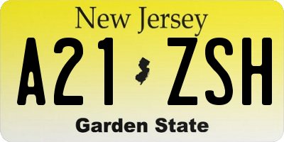 NJ license plate A21ZSH