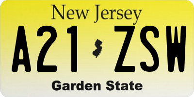 NJ license plate A21ZSW