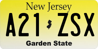 NJ license plate A21ZSX