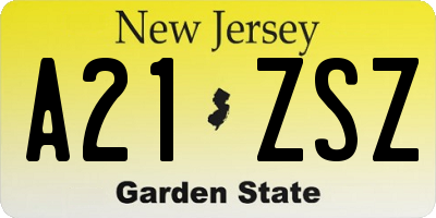 NJ license plate A21ZSZ
