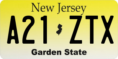 NJ license plate A21ZTX