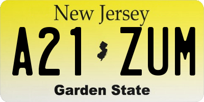 NJ license plate A21ZUM