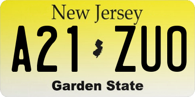 NJ license plate A21ZUO
