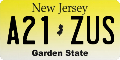 NJ license plate A21ZUS
