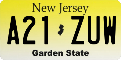 NJ license plate A21ZUW