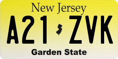 NJ license plate A21ZVK