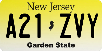 NJ license plate A21ZVY