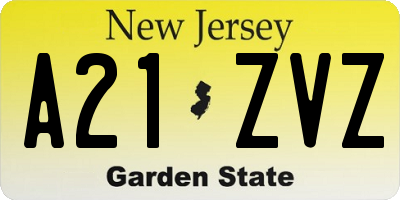 NJ license plate A21ZVZ