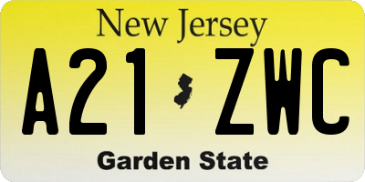 NJ license plate A21ZWC