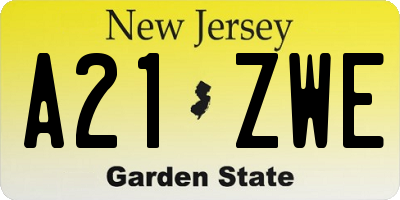 NJ license plate A21ZWE