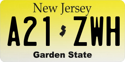 NJ license plate A21ZWH