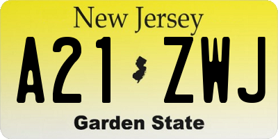 NJ license plate A21ZWJ