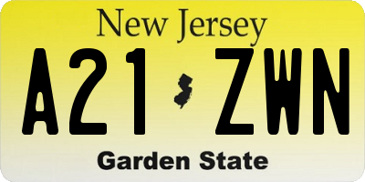 NJ license plate A21ZWN