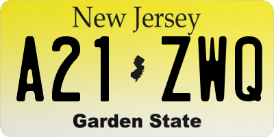 NJ license plate A21ZWQ