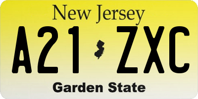 NJ license plate A21ZXC