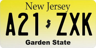 NJ license plate A21ZXK