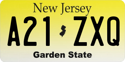 NJ license plate A21ZXQ