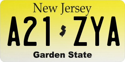 NJ license plate A21ZYA