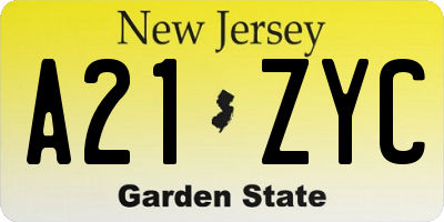NJ license plate A21ZYC