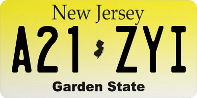 NJ license plate A21ZYI