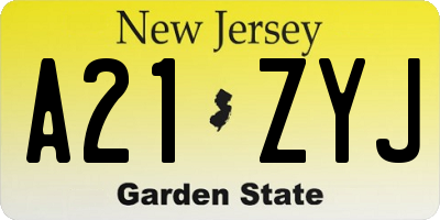 NJ license plate A21ZYJ