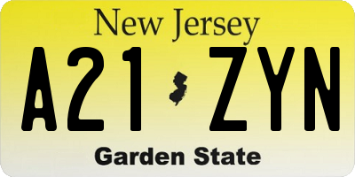 NJ license plate A21ZYN
