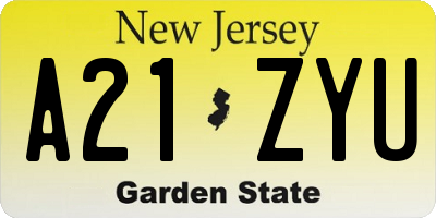 NJ license plate A21ZYU