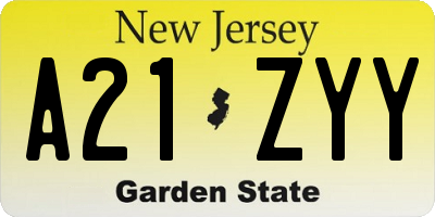 NJ license plate A21ZYY