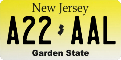 NJ license plate A22AAL