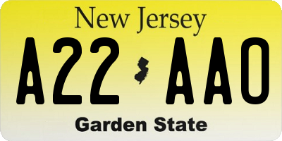 NJ license plate A22AAO