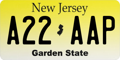 NJ license plate A22AAP