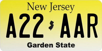 NJ license plate A22AAR
