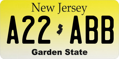 NJ license plate A22ABB
