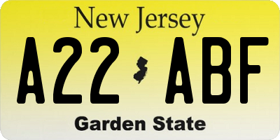 NJ license plate A22ABF