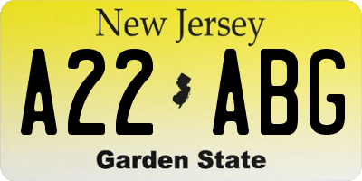 NJ license plate A22ABG