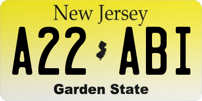 NJ license plate A22ABI