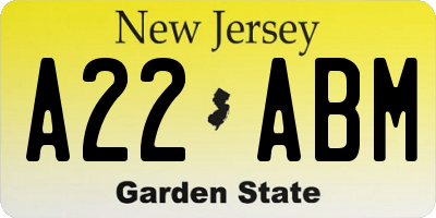 NJ license plate A22ABM