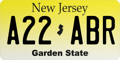 NJ license plate A22ABR