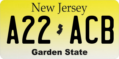NJ license plate A22ACB