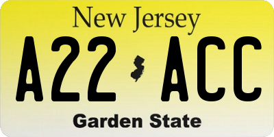 NJ license plate A22ACC