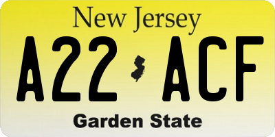 NJ license plate A22ACF
