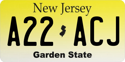 NJ license plate A22ACJ