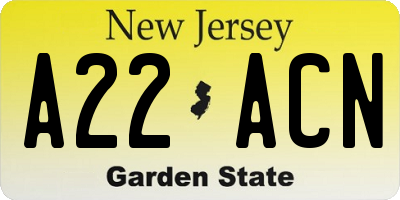 NJ license plate A22ACN