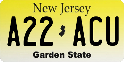 NJ license plate A22ACU