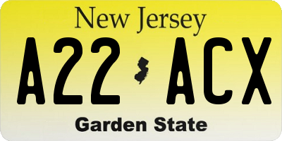 NJ license plate A22ACX