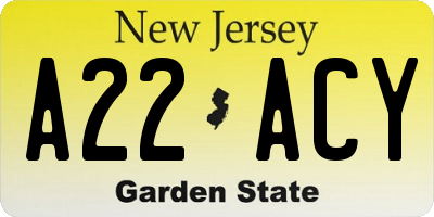 NJ license plate A22ACY