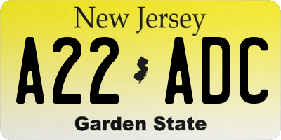 NJ license plate A22ADC